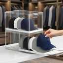 OKPOW Hat Organizer for Baseball Caps: 2 Pack Stackable Clear Display Box with Slide Drawer & Magnetic Door Holds up to 16 Caps, Dust-Free, Tool-Free Assembly
