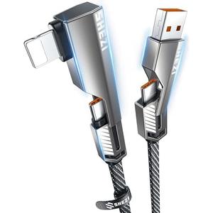 SHEZI 4-in-1 USB C Cable 3FT Compatible with Lightning Cable 90 Degree, [Fast Charging&Data Transfer] Flat Nylon Braided Charger Cord Combo, USB A/C to C/L Multi Charge Cable for iPhone/iPad