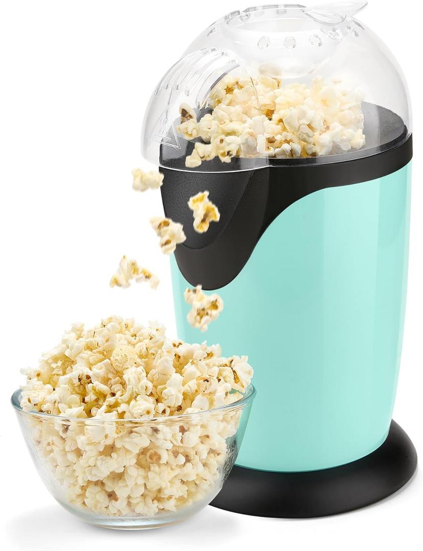 Hot Air Popcorn Maker, 10-Cup Electric Pop Corn Popper machine with Measuring Cup & Butter Melter, Fast Popping & Oil-Free, BPA-Free kitchen appliances for Home Movie Nights & Parties - Aqua
