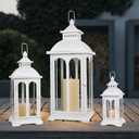 NEEDOMO Lanterns Decorative Outdoor & Indoor, Set of 3 Outdoor Lanterns for Porch, Vintage Candle Lantern Decor for Living Room, Fireplace, Kitchen Dining Table, Patio, Garden, Wedding, White
