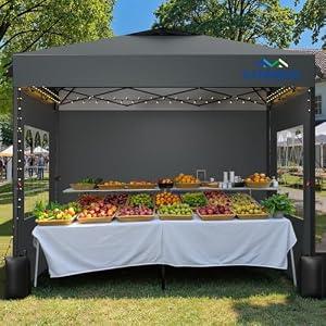 10X10 Pop Up Canopy Tent with 3 Sidewalls, Easy Up Canopy,Commercial Instant Shelter,Heavy Duty One Person Set Up Event Tent,Gray
