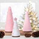 Pink and White Christmas Table Decorations Cute Mini Yarn Christmas Trees Centerpieces Farmhouse Decor Ornaments for Indoor Fireplace Bedroom Kitchen Home Tiered Tray Decor Gift for Women 3 PCS Wooden