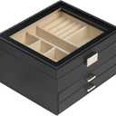 BOOVO Clear Lid Jewelry Box,3 Layers Jewelry Organizer Large Multi-Functional Jewelry Storage Box with 2 Drawers, Jewelry Display Case of Rings Earrings Necklace Bracelets for Women Girls (Black)