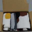 LINEMIN Kids Fuzzy Socks Boys Girls with Grips Non Slip Slipper Socks Cozy Fluffy Winter Warm Crew Socks 6 Pairs (4-7 Years, Cat Paw)