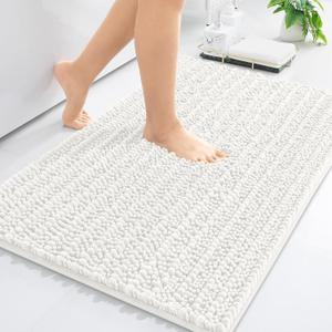 Arotive Luxury Chenille Bathroom Rug Mat, Extra Soft Thick Absorbent Shaggy Bath Rugs, Non-Slip Machine Wash Dry, Plush Bath Mats for Bathroom, Shower and Tub, 24x16, Ivory