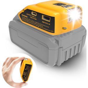 USB Charger Adapter Compatible with Dewalt 20V Battery Dual USB Ports Power Converter (Type C & USB-A) + 12V DC Output with LED Light for Camping Emergency