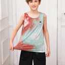 WDIRARA Boy's Summer Tie Dye Round Neck Sleeveless Tank Top Print T-Shirt