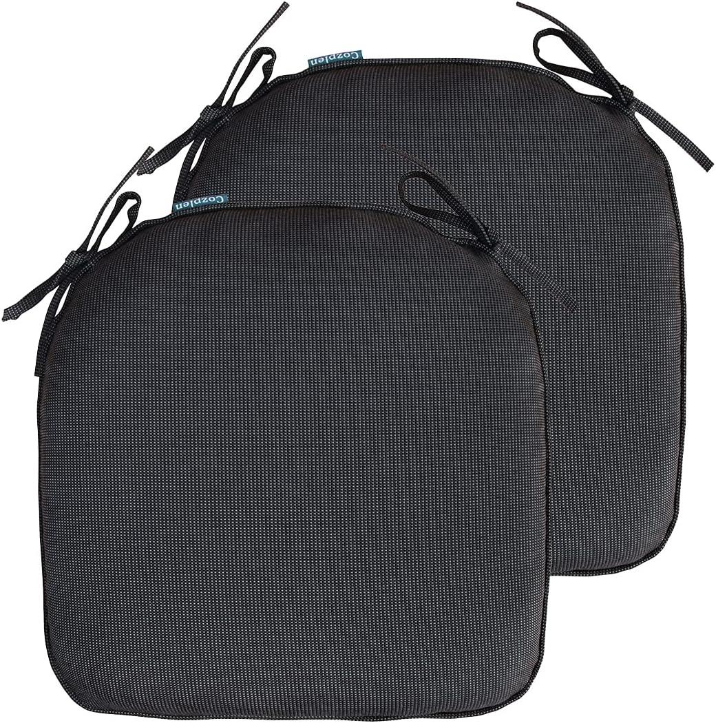 Outdoor Non Slip Chair Pad, Bistro U-Shaped Dining Metal Chairs Seat Cushions with Ties, 14x14 inch, Set of 2, (Black)