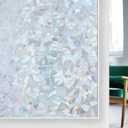 rabbitgoo Window Privacy Film Rainbow Film Decorative Window Sticker, 3D Static Stained Glass Cling Tint for Home Heat Control Non-Adhesive, Grayish Silver, 17.5 x 78.7 inches