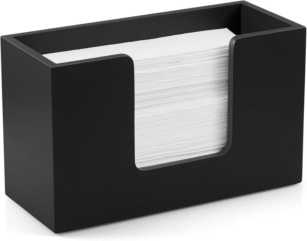 Paper Towel Dispenser Countertop, Wood Folded Paper Hand Towel Holder for Guest Bathroom, Commercial Tabletop Tissue Dispenser Tray for Multifold C-Fold, Z-Fold, Trifold, Black, 10.31x3.94x6.3 Inches