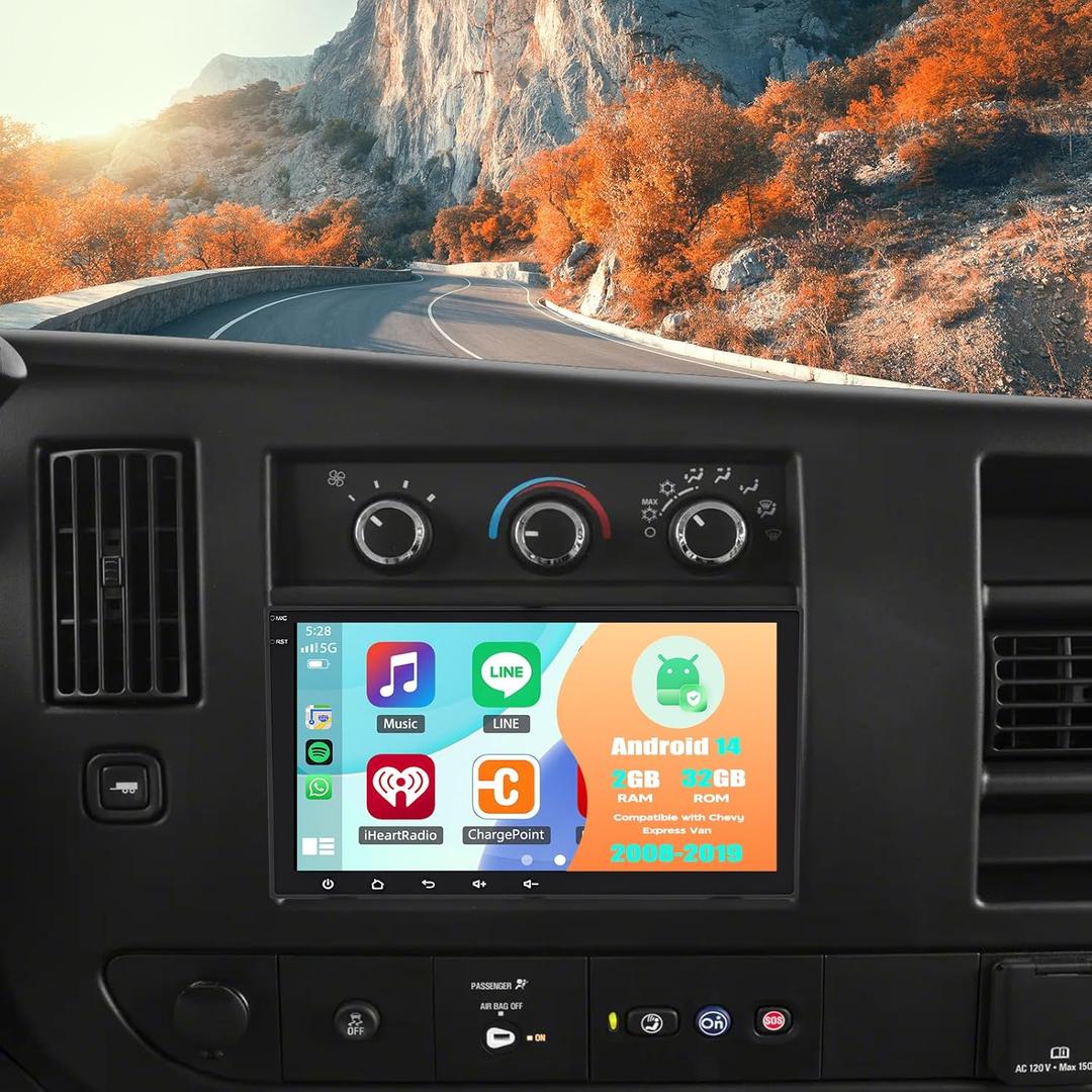 Android 14 Double Din Car Stereo Upgrade Radio for Chevy Express Van 2008-2019,8" Touchscreen Wireless Carplay Android Auto GPS WiFi Bluetooth RDS DSP SWC Mirrorlink