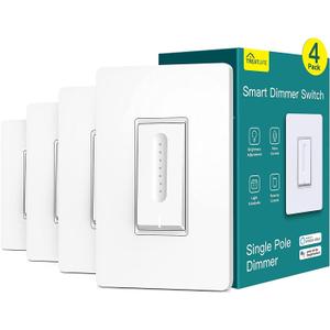 TREATLIFE Smart Dimmer Switch 4 Pack, Smart Switch Works with Alexa and Google Home, 2.4GHz WiFi Dimmer Light Switch for LED, CFL, Incandescent Bulbs, Neutral Wire Required, Single Pole