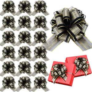 WILLBOND 20 Pcs 6 Inch Pull Bows Gift Wrapping Ribbon Pull Bows for Valentine Wedding Baskets Christmas Multicolor Wrap Accessory for Gift Present Holiday Decor (Black)