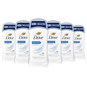 Dove Invisible Solid Antiperspirant Deodorant Stick for Women, Original Clean, For All Day Underarm Sweat and Odor Protection 2.6 oz, Pack of 6