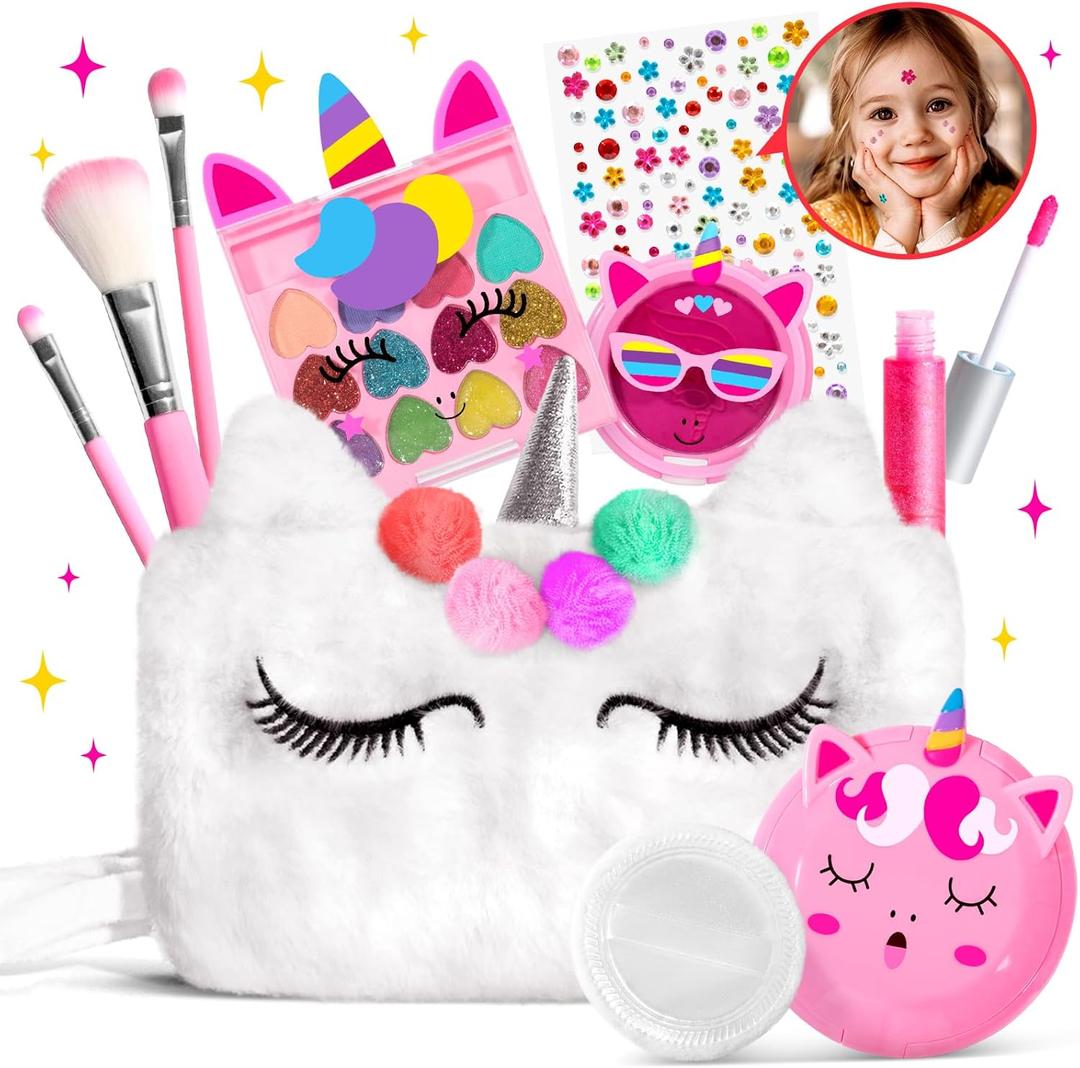 ULOVEME Kids Real Makeup Kit for Little Girls - Real, Non Toxic, Washable Make Up Toy - Unicorn Toys Gift for 3 4 5 6 7 8 9 10 12 Years Old Girls Birthday (White Unicorn)