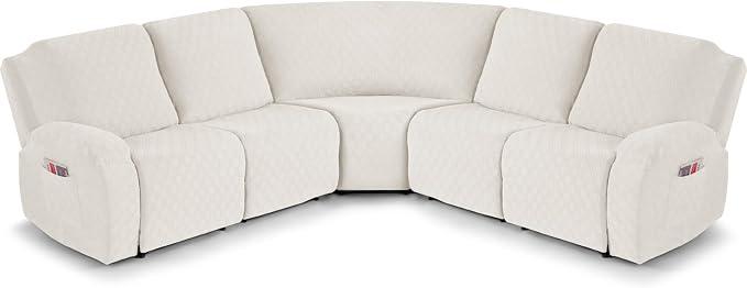 VANSOFY Extra Large Reclining Sectional Couch Covers, Washable 5-Piece Sofa Covers for L Shape Sectional Sofa Corner Seater, Thick, Soft Sofa Slipcovers (5 Seat Recliner Cover, Off White)