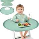 RICHER HOUSE Food Catcher for for Stokke Tripp Trapp High Chair, Coverall Baby Feeding Bib, Long Sleeves Eating Bib for Highchair and Table, Detachable, Waterproof, Baby Feeding Accessories, Green