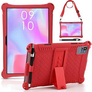 DETUOSI Okaysea 10.1 inch Silicone Tablet Case with Stylus Pen & Shoulder Strap, Moderness 10.1" Case, Soft Portable Protective Cover for QunyiCO 10.1, Azeyou Tab 6 10 inch, Red