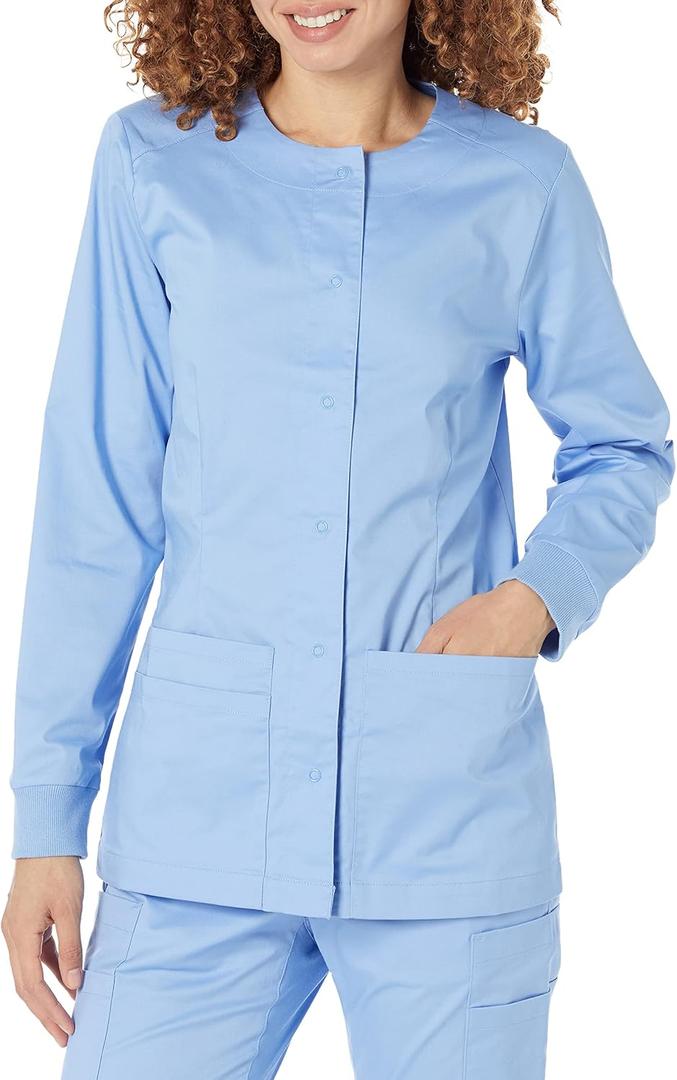 Amazon Essentials Women's Scrub Snap Jacket, Cornflower Blue, Large