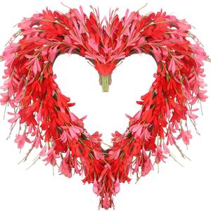 LOKEISNA Spring Wreaths for Front Door Mother's Day Wreath Decor,Pink Forsythia Wreath, 19 Inch Heart Wreath for Front Door,Home Farmhouse Decor, Valentin's Day
