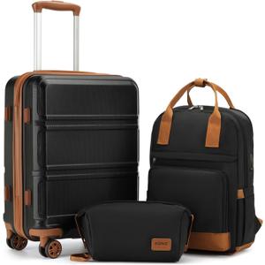 Kono Luggage Set 3 Piece Carry On Hardside Luggage with TSA Lock Spinner Wheels Carry On Suitcase Apricot Black (Carry-On Travel Set (BP/TB/20"))
