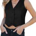 luvamia Jean Vests for Women Crop Denim Top Button Down Waistcoat Vest Tank Tops Fashion Casual Sleeveless Jacket XL