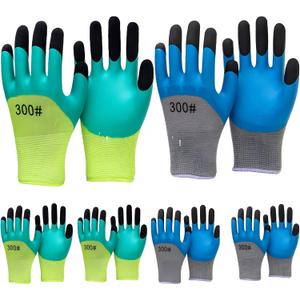 2/6 Pair Gardening Gloves Safety Work Gloves Rubber Protective Work Gloves with Gripper Medium, Green and Blue