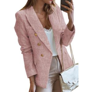 Happy Sailed Women's Tweed Blazers Casual Long Sleeve Double Breasted Open Front Blazer Jackets Work Suits (Medium)