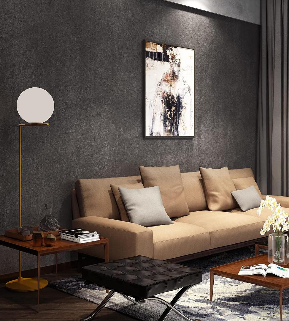 FunStick 36" x 200" Large Textured Concrete Wallpaper Charcoal Grey Cement Peel and Stick Concrete Contact Paper Self Adhesive Removable Vintage Wall Paper Rolls for Countertops Cabinets Table Walls