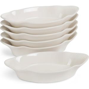 Au Gratin Baking Dishes, by Kook, Mini Casserole Dish, Set of 6, for Banana Split, Oven and Microwave Safe, Dishwasher Safe, Ceramic Dishes, Lasagna & Cobblers, Individual Serving, 12 oz (Ivory)