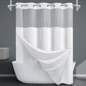 EUTXL Long No Hook Shower Curtain with Snap in Liner,230GSM Waffle Weave Shower Curtains for Bathroom,71W x 80H(78"),White