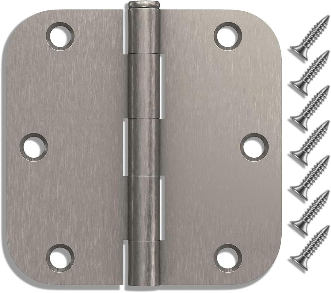 9 Pack Brushed Nickel Hinges, 3.5 Inch Radius, Fit Standard Doors, Satin Nickel Finish