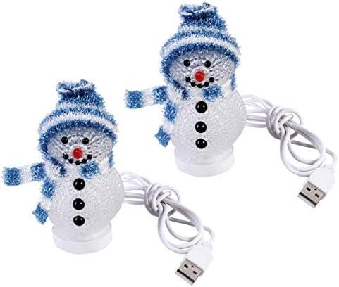 Uonlytech 2pcs LED Christmas Lights Light Up Snowman Ornaments with Hat USB Charging RGB Color Changing Night Light Christmas Table Centerpiece Decorations (Blue)