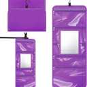 Hanging Toiletry Bag with Mirror for Men Women Travel Kit Large Foldable Beauty Dance Makeup Bag Organizer Storage Waterproof Roll up Cosmetic Case Accessories for Bathroom Shower(Purple)