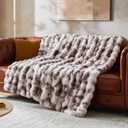 SMRISS Fluffy Faux Rabbit Fur Bubble Queen Blanket, Tie Dye Taupe, 90"x90"