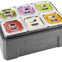 Insulated Cold Food Buffet Ice Serving Trays 6 Lids 6 Pans 2 Ice Packs Insulation Box Cooled Condiment Serving Container Ice Platter Food Cooler for Parties Buffets Fruit Market