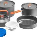 Fire-Maple Feast Outdoor Camping Cookware Set, Portable Stackable Cooking Pot and Pan Kit with Kettle, Saucepans and Spatula for Hiking, Fishing and Backpacking