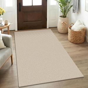 KOZYFLY Rugs for Entryway 3x5 ft Washable Area Rug Non Slip Rubber Backed Entry Rug Woven Indoor Door Mat Cotton Kitchen Rugs Floor Carpet for Entryway, Foyer, Backdoor, Ivory/Khaki