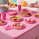 Hot Pink Plastic Plates for Party,50 Guest Disposable Plastic Plate Set 9" Plates,7" Dessert Plate,Napkins,Cups,Forks & Tablecloth for Girls Women,Summer Party,Birthday