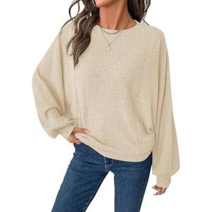 BTFBM Casual Fall Tops for Women 2025 Long Sleeves Solid Shirts Crew Neck Loose Fit Work T Shirt S