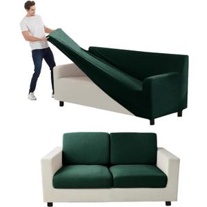 Couch Cover Velvet, Stretch Sofa Covers for Separate Main Cover/Backrests and Seat Cushions Couch Cover, for Living Room Furniture Slipcovers (Dark Green,Large Main 5 Piece)