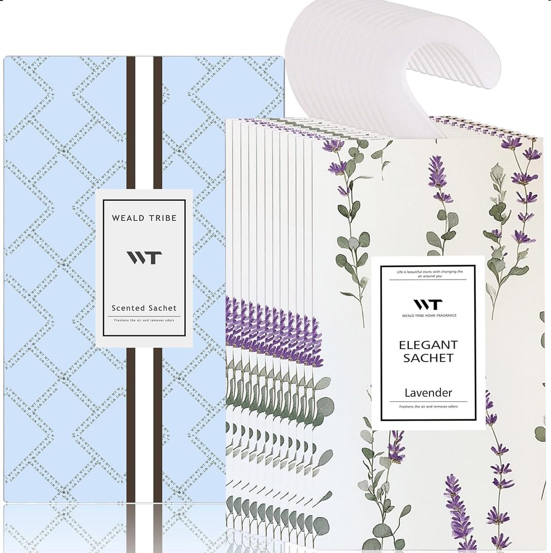 WEALD TRIBE 12 Packs Eucalyptus & Lavender Scented Sachets for Closet and Drawer Deodorizer | Air Freshener Long Lasting Large Sachets Bags Hanging Home Fragrance
