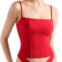 SUUKSESS Women Bustier No Boning Corset Tops Fitted Going Out Y2k Cami Tank Tops (Large, Dream Red)