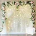 Fomcet Tulle Backdrop Curtains Ivory 30FT X 10FT Tulle Curtain with Lights String Sheer Backdrop Curtains for Parties Wedding Baby Shower Photo Shoot Decorations (6 Panels 5x10FT)