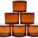 18 OZ Thick Candle Jars for Making Candles 6 Pcs, Empty Jars with Wood Lids for Candle Making, Sample Container,Clear Brown