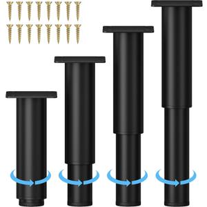 Metal Adjustable Furniture Legs 5.12-9.45 inch, Wlrrcwdttc Sofa Legs Cabinet Legs Adjustable Height Replacement Support Legs for Bed/Couch/Dresser/Chair/Coffee Table, Legs for Furniture Set of 4-Black