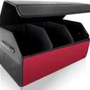 Car Trunk Organizer for SUV Sedan,Extra LargePremium PU Leather Foldable Cargo Storage Box with Magnetic Lid,Multi-Compartment Collapsible Trunk Organizers (Black-Red)