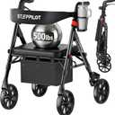 Bariatric Rollator Walker with Seat for Seniors, 500lb Capacity Aluminum Frame, Zero Wobble, 16lb Lightweight, 8" All Terrain Wheels, 10-Level Adjustable Handle/Seat, Cup Holder, Cane Clip