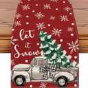 OTOSTAR Truck Christmas Tree Let It Snow Christmas Table Runner, Xmas Seasonal Winter Holiday Kitchen Dining Table Decoration for Home Party Decor 13x108 Inch (Red)