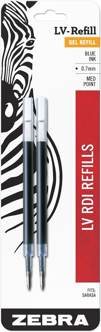 Zebra Pen, SARASA Gel Ink Pen Refills, 0.7mm Medium Point, Blue Ink, 2-Pack for SARASA Retractable Gel Pens, Smooth Skip-Free Writing with Rapid Dry Ink, Perfect for Office or School Use 